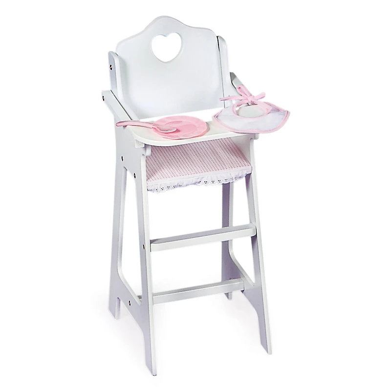 Badger Basket White & Pink Gingham Doll High Chair with Accessories