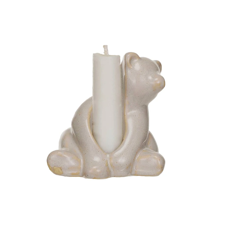 Hello Honey® 3.25" White Stoneware Bear Taper Candleholder with Reactive Glaze