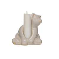 Hello Honey® 3.25" White Stoneware Bear Taper Candleholder with Reactive Glaze
