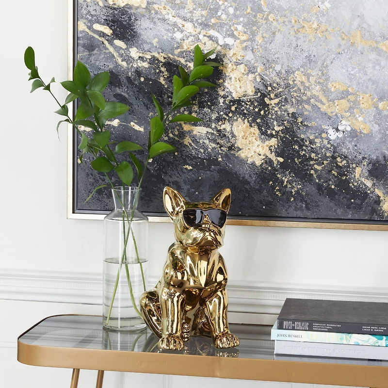 CosmoLiving by Cosmopolitan Gold Ceramic Glam Sculpture, Dog 12" x 6" x 10"