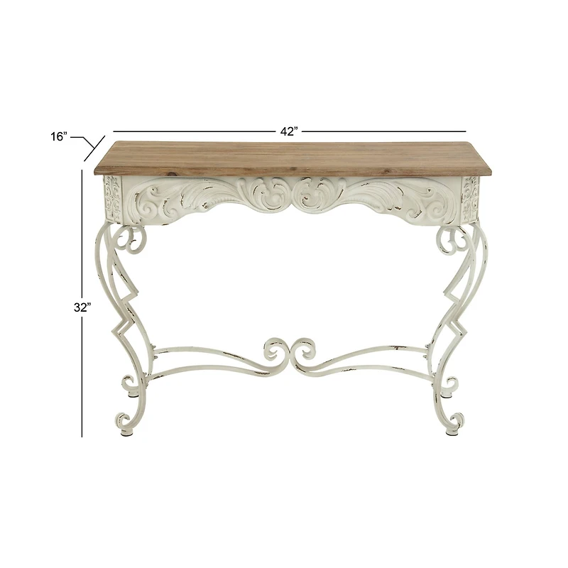 White Farmhouse Metal Console Table, 32" x 42"