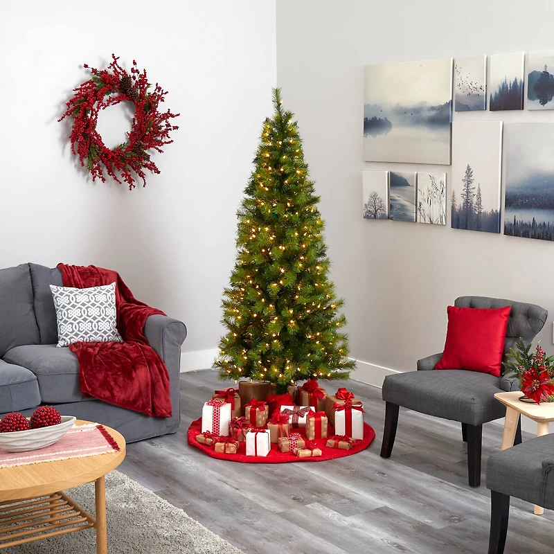 6.5ft. Pre-Lit Green Valley Pine Artificial Christmas Tree, Warm White LED Lights