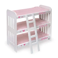 Badger Basket Pink Gingham Triple Doll Bunk Bed with Ladder & Bedding