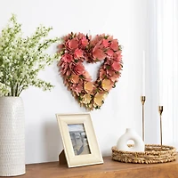15" Pink & Yellow Mixed Floral Artificial Valentine's Day Heart Wreath