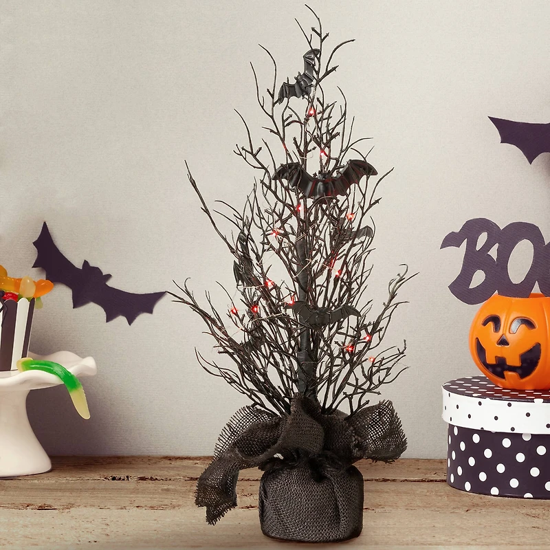 Glitzhome® 20" Lighted Halloween Bats Table Tree Decor