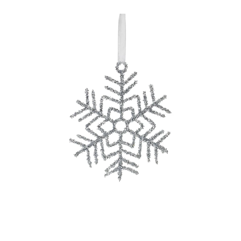 Glittered Silver Snowflake Wire Ornament Set