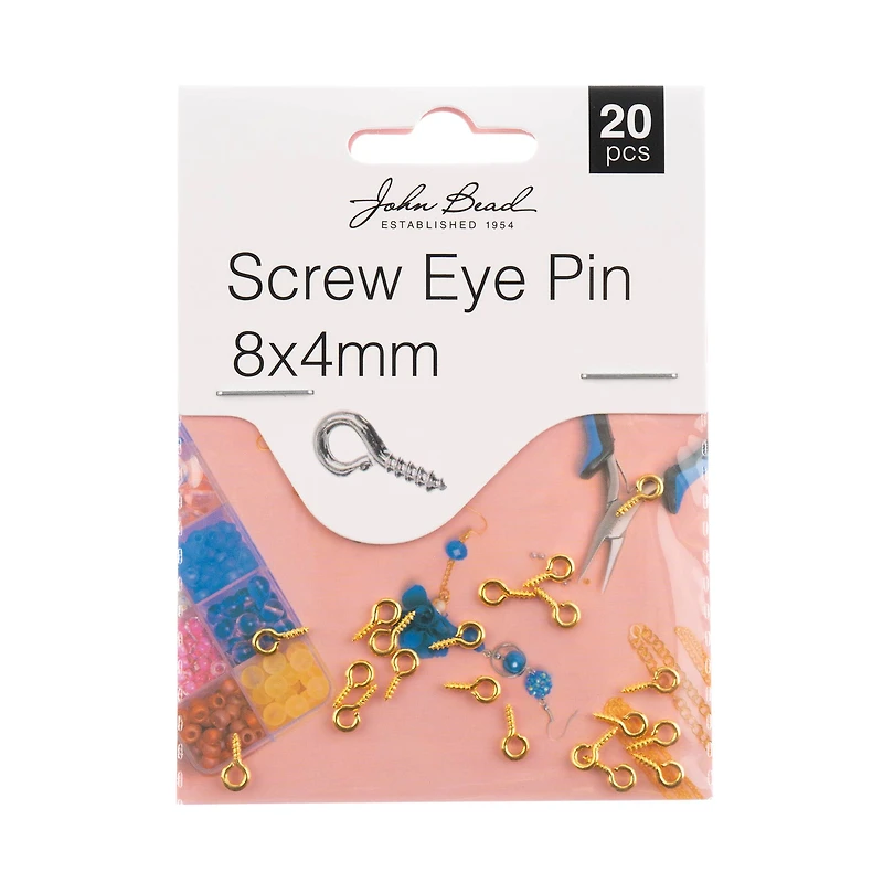 John Bead Must Have Findings 8mm x 4mm Screw Eye Pins