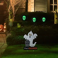 Glitzhome® 32.25"H Lighted Halloween Metal Ghost Tombstone Yard Stake with Timer