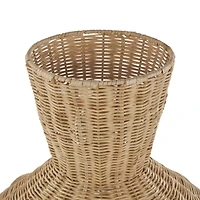 18" Brown Rattan Handmade Woven Tapered & Fluted Vase