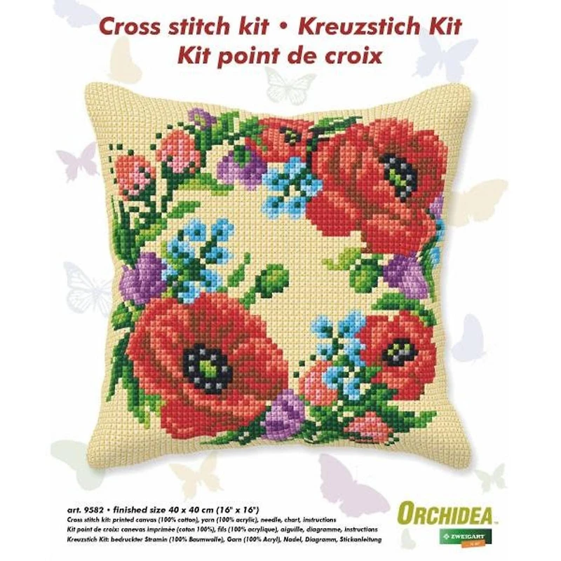 Orchidea Cushion Cross Stitch Kit Wild Flowers