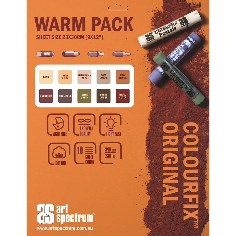 Art Spectrum® Colourfix™ Original 9" x 12" Warm Pack, 10 Sheets