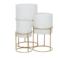 Set of 3 White Iron Contemporary Planter, 23" x 19" x 16"