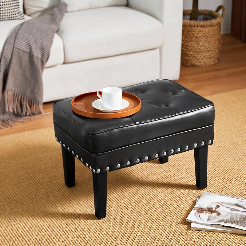 Glitzhome® Mid-Century Modern Leatherette Button-Tufted Accent Stool