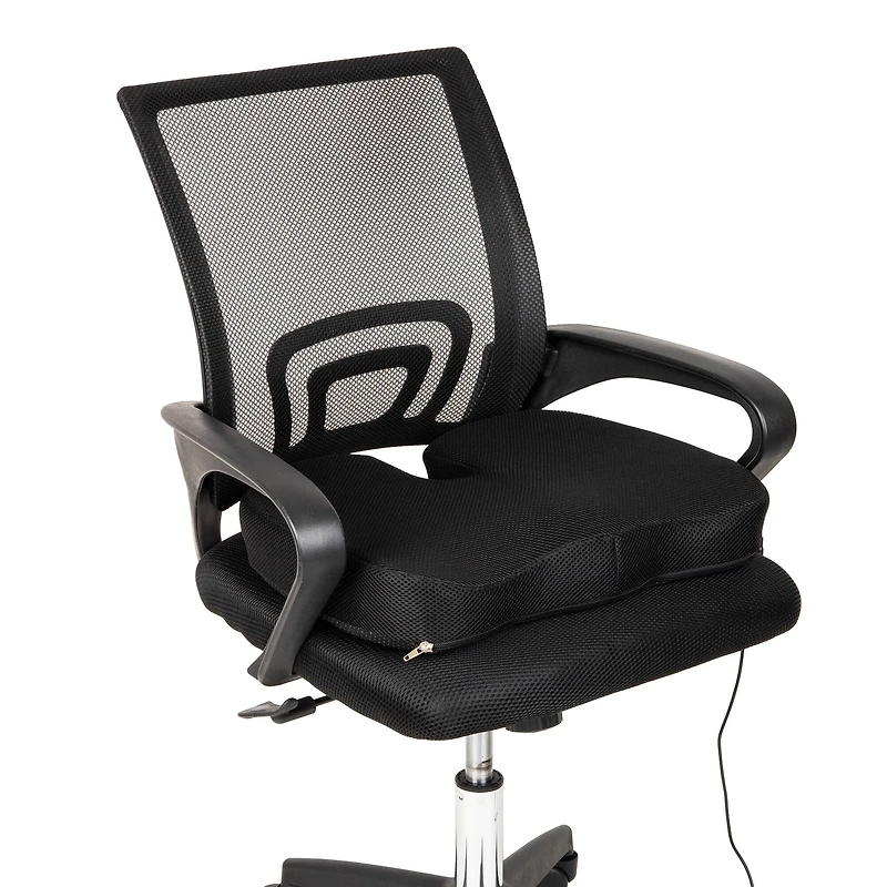 Mind Reader Heated Memory Foam Seat Cushion, Air-Cloud Technology, Coccyx & Hip Pain Relief with 4 Heat Settings, Timer & Auto Shut-Off, Black