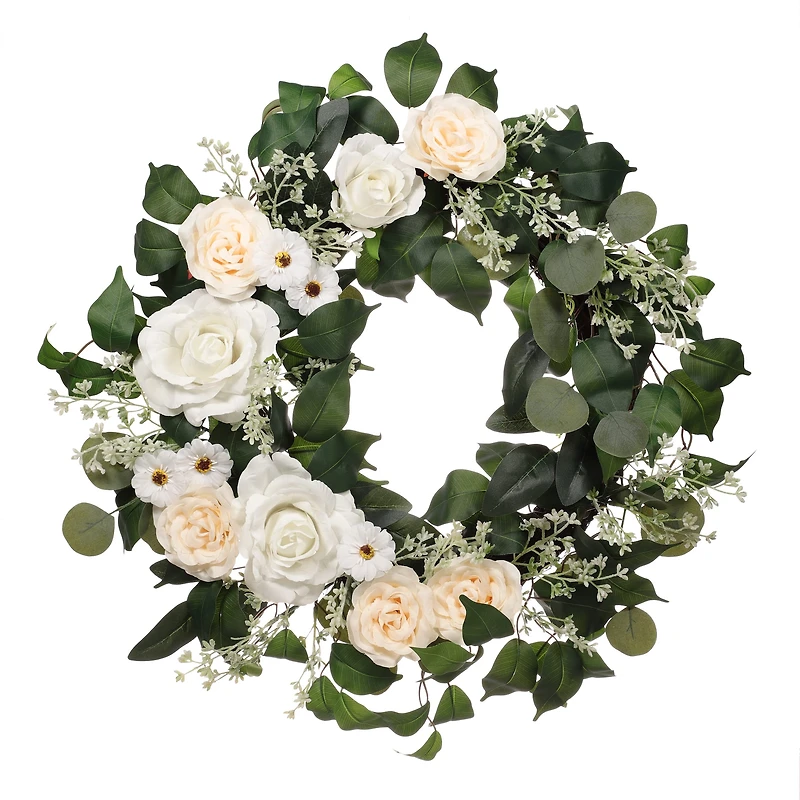 24" Spring Cream Rose & Camellia Wreath