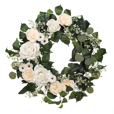 24" Spring Cream Rose & Camellia Wreath