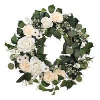 24" Spring Cream Rose & Camellia Wreath