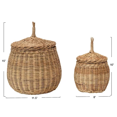Hello Honey® Hand-Woven Wicker Baskets with Lids Set