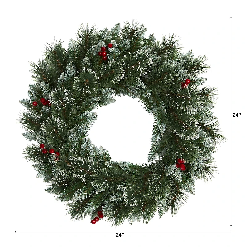 24" LED Frosted Swiss Pine & Berry Artificial Wreath