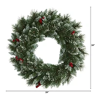 24" LED Frosted Swiss Pine & Berry Artificial Wreath