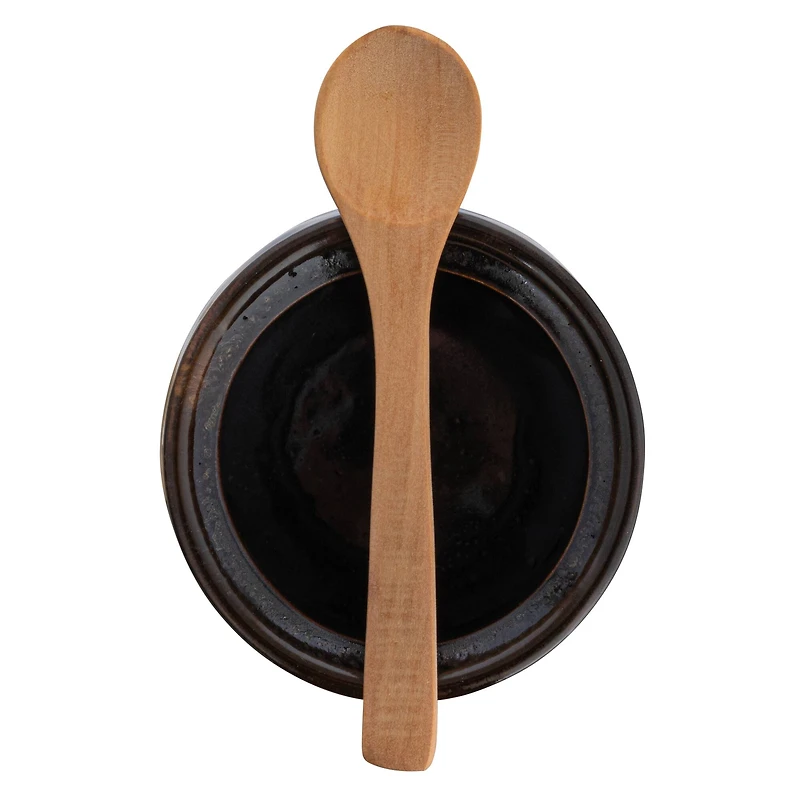 Hello Honey® 4.4" Black Stoneware Sugar Pot with Lid & Wood Spoon