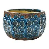 Hello Honey® 7" Distressed Blue Embossed Terra Cotta Planter with Circle Pattern