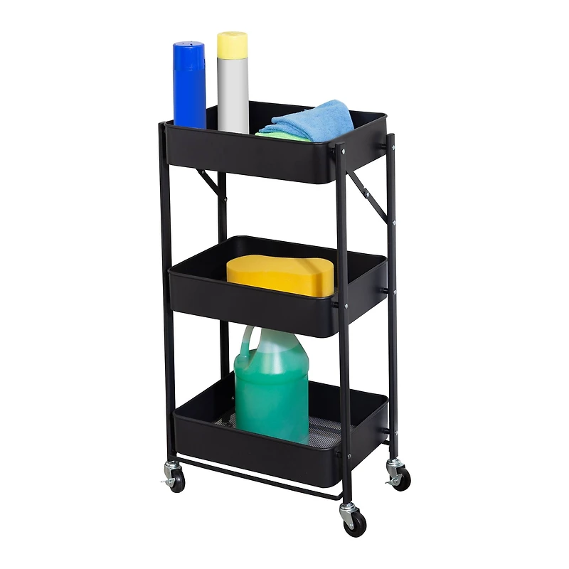 Honey Can Do Black 3-Tier Folding Cart with Wheels