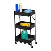 Honey Can Do Black 3-Tier Folding Cart with Wheels