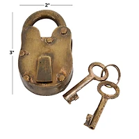 Brass Iron Eclectic Lock And Key, 2" x 3"