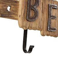 27" x 10" Brown Wood Handmade Live Edge Beach Sign 3 Hanger Wall Hook with Metal Accents
