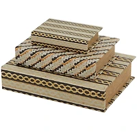 Brown Stripe & Chain Print Faux Leather Faux Book Box Set