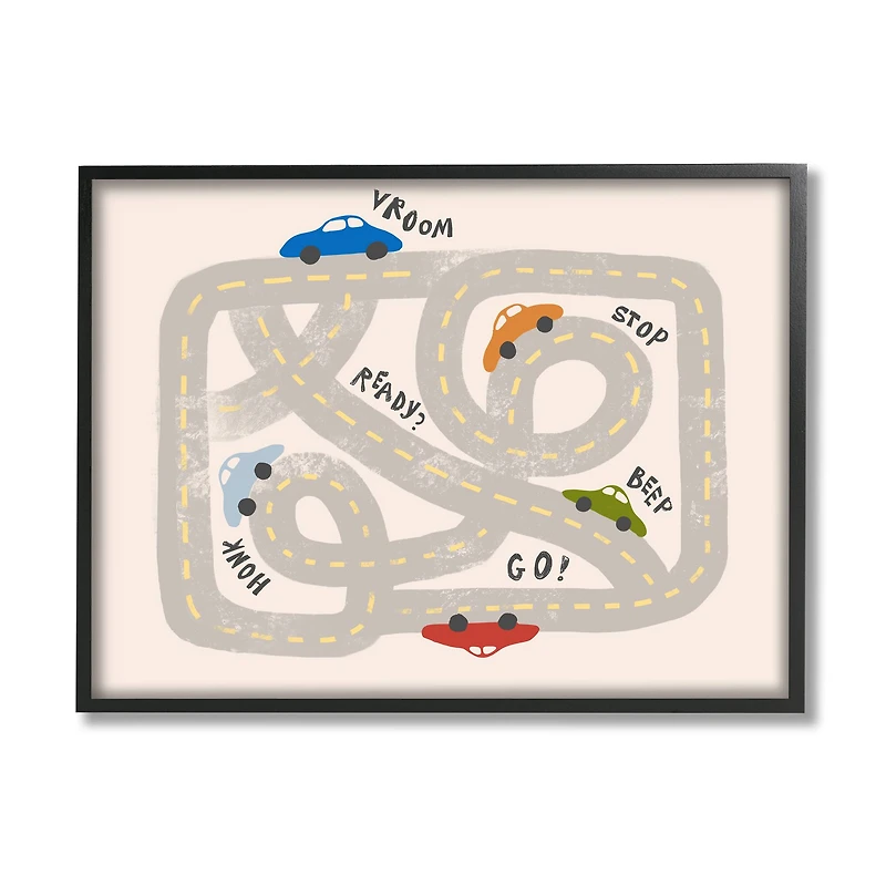 Stupell Industries Kid's Cartoon Car Road Map Fun Playful Streets in Frame Wall Art