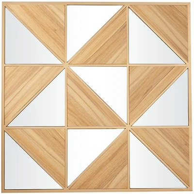 The Novogratz Light Brown Wood Triangle Mirrored Geometric Wall Decor 36" x 2" x 36"