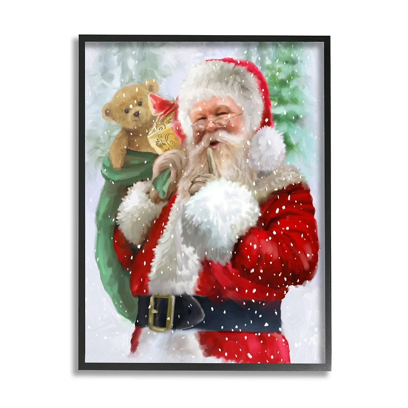 Stupell Industries Jolly Shh Santa Claus Gift Sack Framed Giclee Art