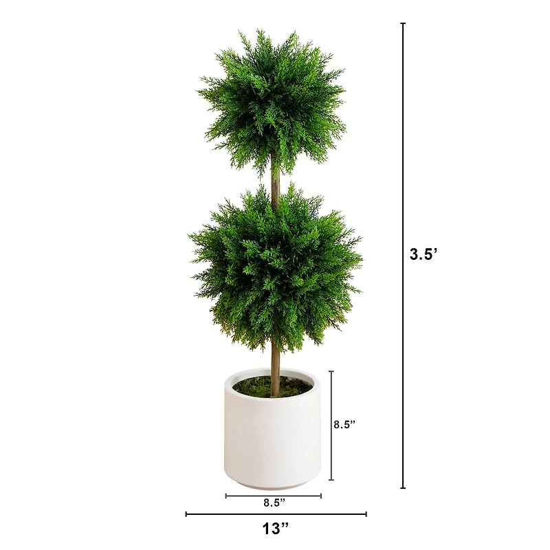 3.5ft. UV Resistant Cedar Double Ball Topiary Tree in White Decorative Planter
