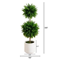 3.5ft. UV Resistant Cedar Double Ball Topiary Tree in White Decorative Planter