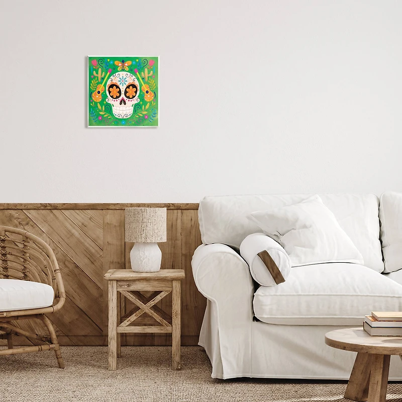 Stupell Industries Floral Day Of Dead Guitar Skull Wall Plaque Art