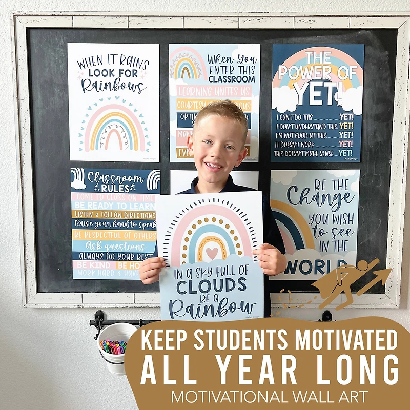 Hadley Designs 11" x 14" Boho Rainbow Growth Mindset Classroom Décor Posters Set