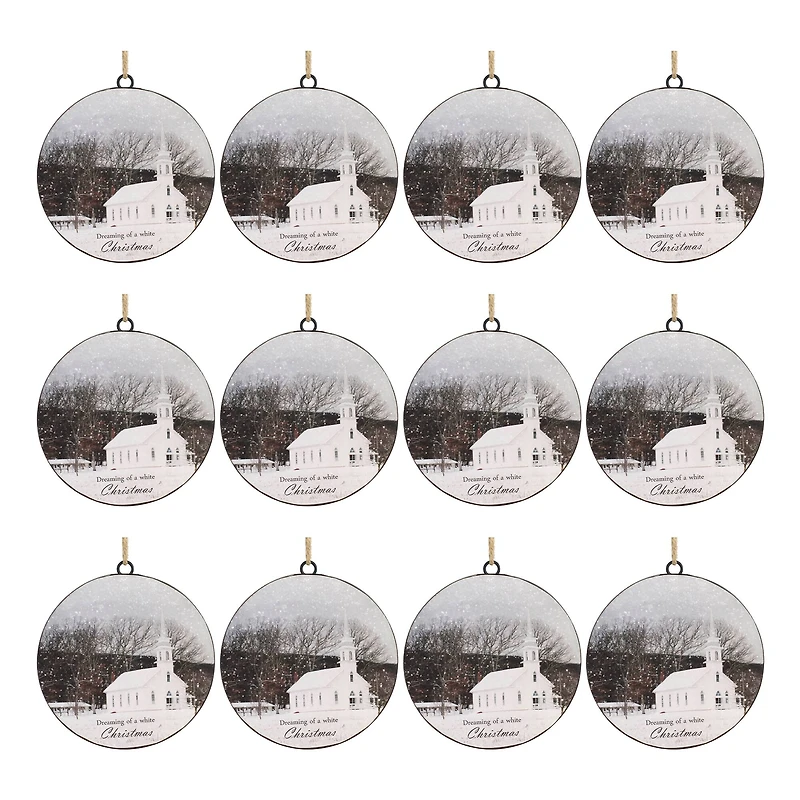 6" Metal Dreaming of a White Christmas Disc Ornaments, 12ct.