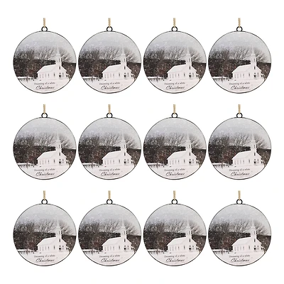 6" Metal Dreaming of a White Christmas Disc Ornaments, 12ct.