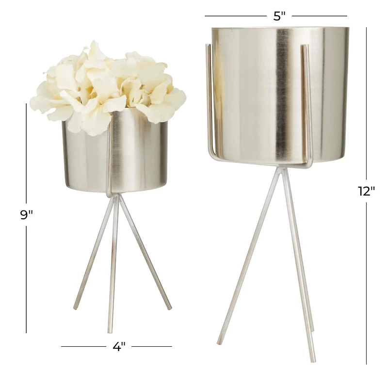 Silver Contemporary Planter, Set of 2" 5", 4"