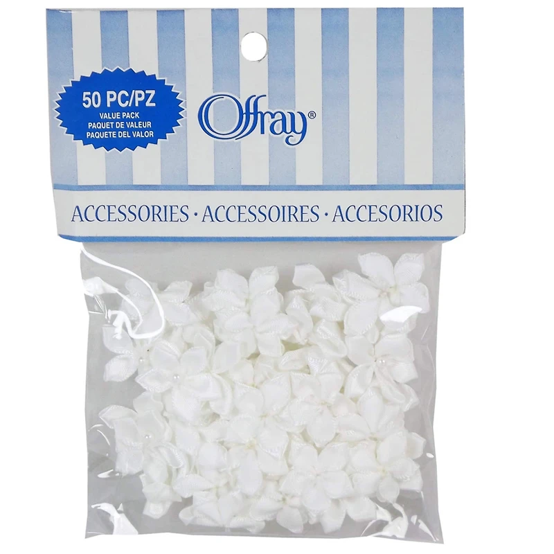 12 Packs: 50 ct. (600 total) Offray® Flower Embellishments with Pearl Center