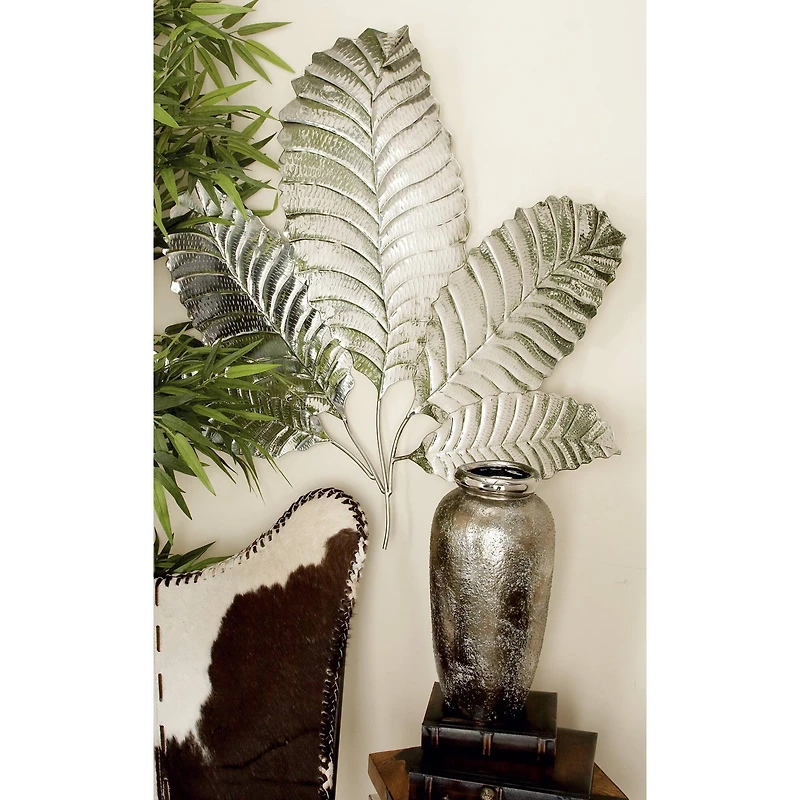 36" Silver Steel Glam Leaf Wall Décor