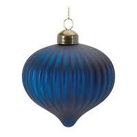 Ribbed Blue Glass Onion & Bell Ornament Set