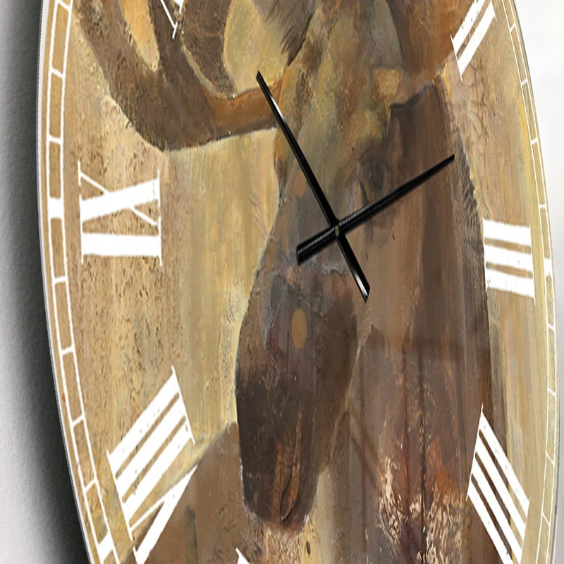 Designart 'Into The Wild Gold Moose Farmhouse Wall Clock