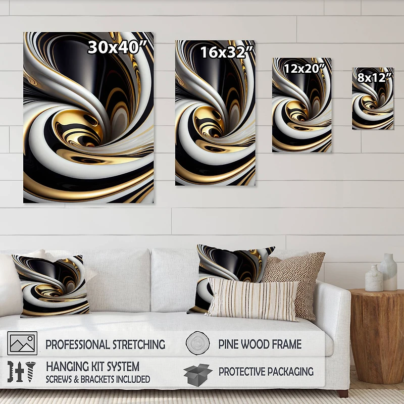 Designart 'Gold Black And White Stained Glass I' Modern Canvas Wall Art