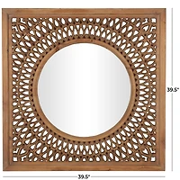 40" Brown Wood Framed Wall Mirror with Carved Scroll Pattern