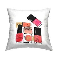 Stupell Industries Fashionista Pink Nail Polish Glam Brands Stacked Throw Pillow, 18" x 18"