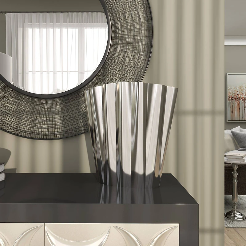 15" Silver Stainless Steel Vase with Zig Zag Edging