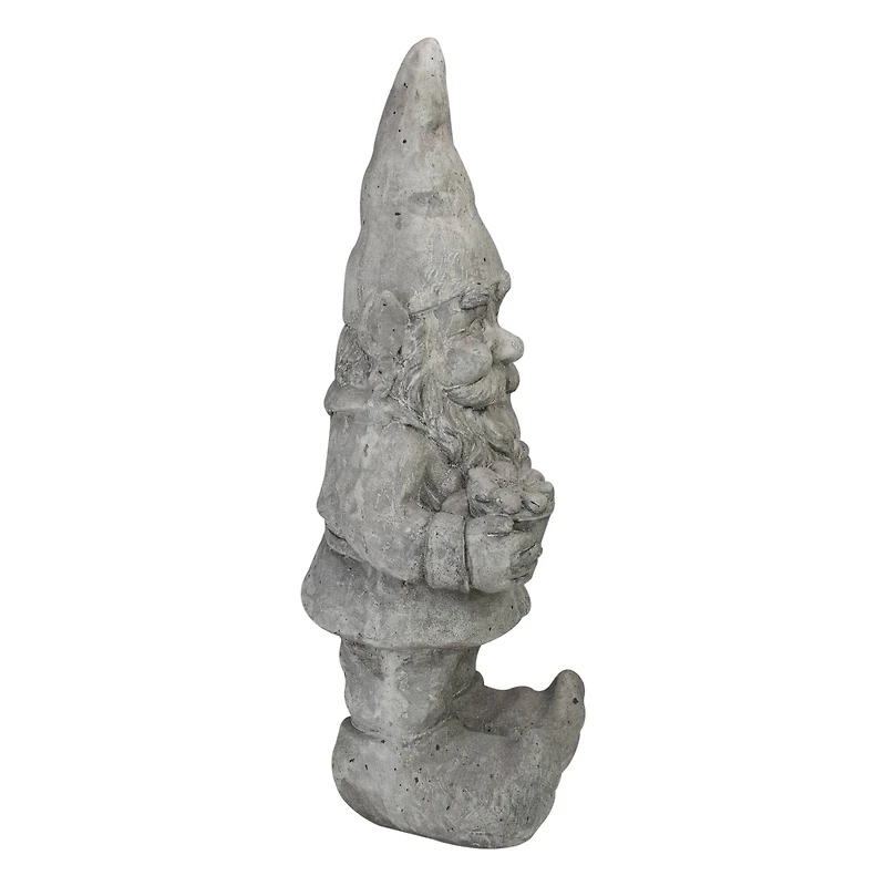 18.5" Gray Gardener Gnome Outside Statue